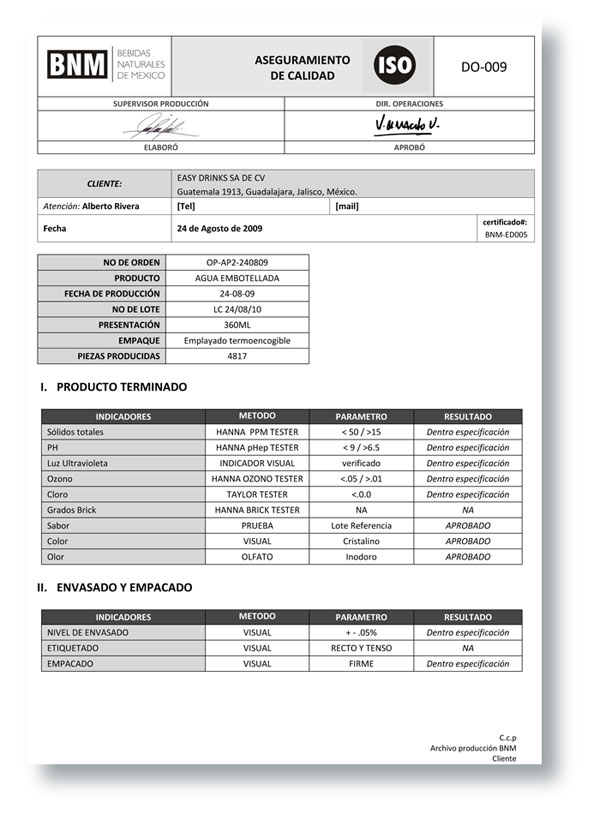 certificado de calidad